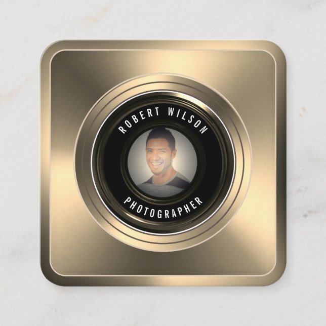 Camera lens portrait image  square business card (Front)
