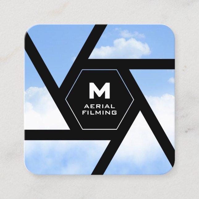 Camera lens sky drone square business card (Front)