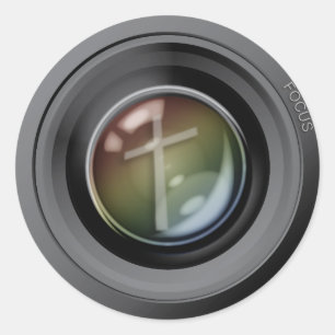 Camera Lens Stickers. Focus on Jesus. Classic Round Sticker