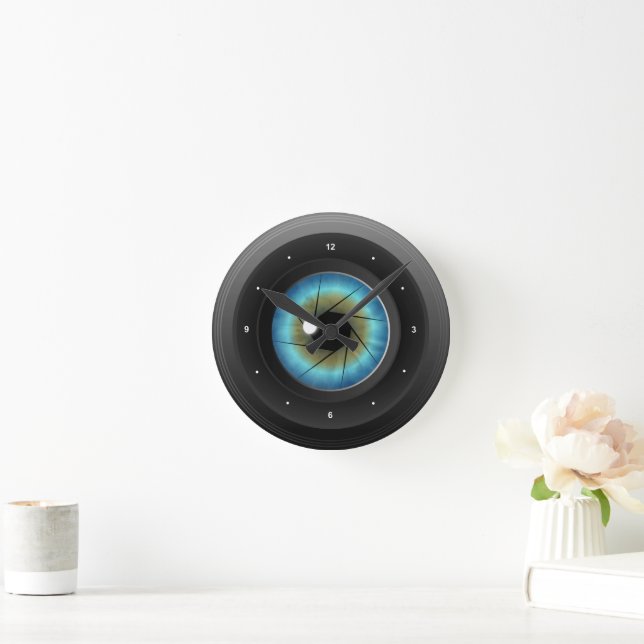 Camera Lens with Blue Eye Medium Round Wall Clock (Home)