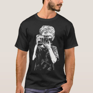 Camera Men Drawing Boy Motif Illustration Art T-Shirt
