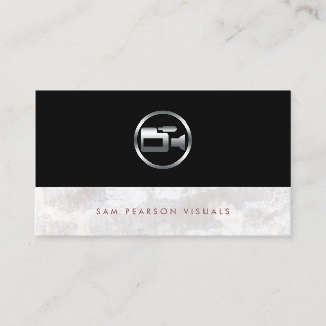 Camera Operator Bold Silver Camera Icon Elegant Business Card (Front)