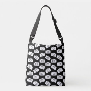 Camera Pattern Retro Icons Cameras Design Black Crossbody Bag