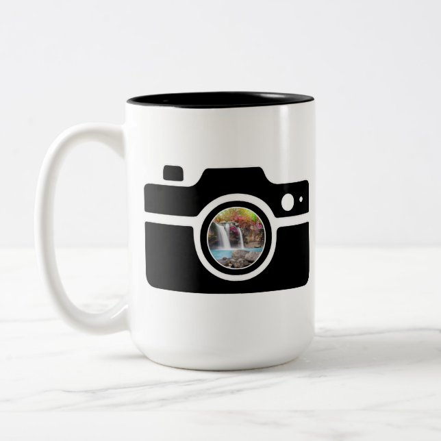 Camera personalised photo Two-Tone coffee mug (Left)