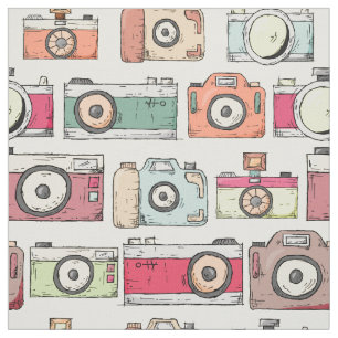 Camera Print Hand Drawn Pattern Colorful Novelty Fabric