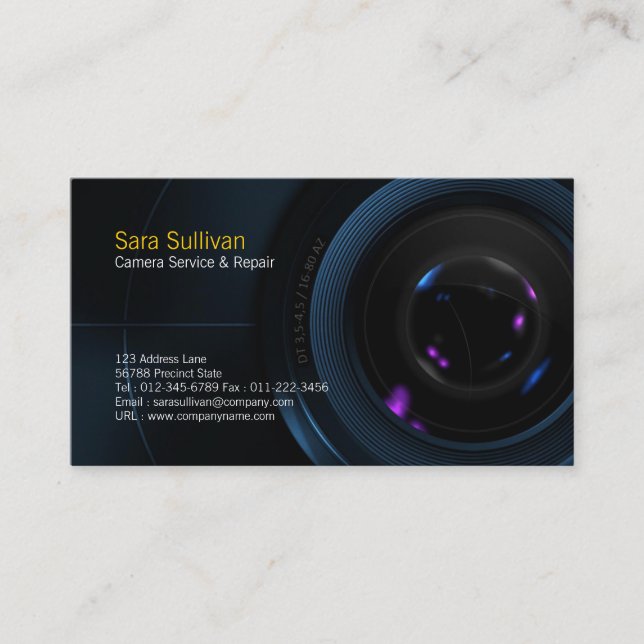 Camera Service & Repair Business Card Camera Lens (Front)