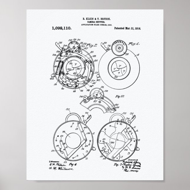 Camera Shutter 1914 Patent Art White Paper Poster (Front)