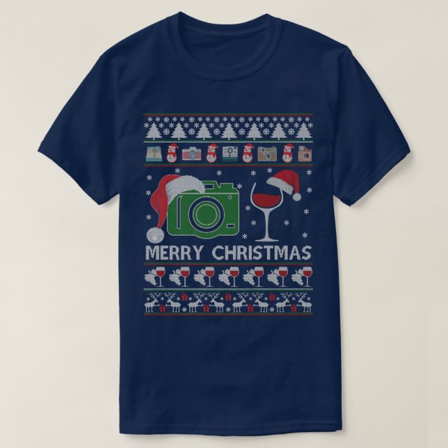 Camera Ugly Christmas Sweater Wine Santa Hat Xmas  (Design Front)