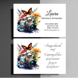 Camera With Flowers And Butterfly Photographer Business Card