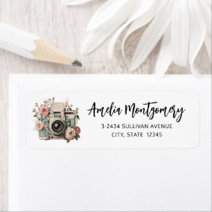 Camera with Flowers Retro Pastel Image - Address Return Address Label
