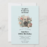  Camera with Flowers Retro Pastel Image Birthday