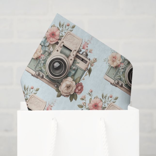 Camera with Flowers Retro Pastel Image Pattern Tissue Paper (Gift Bag)