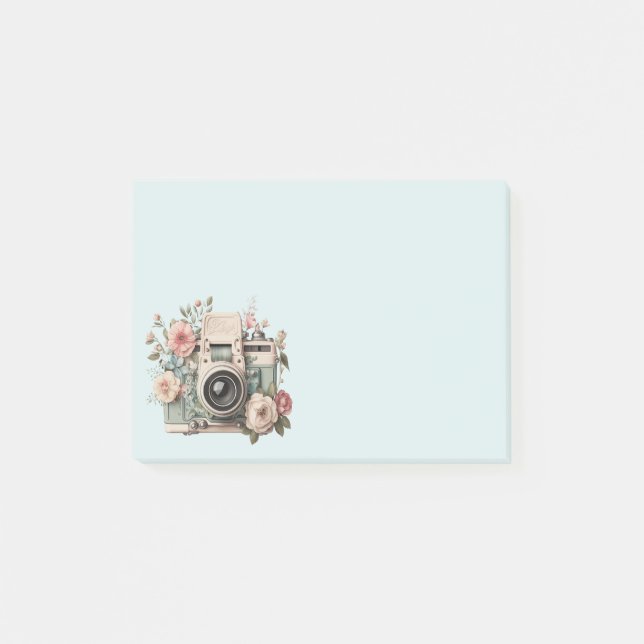 Camera with Flowers Retro Pastel Image Post-it Notes (Front)