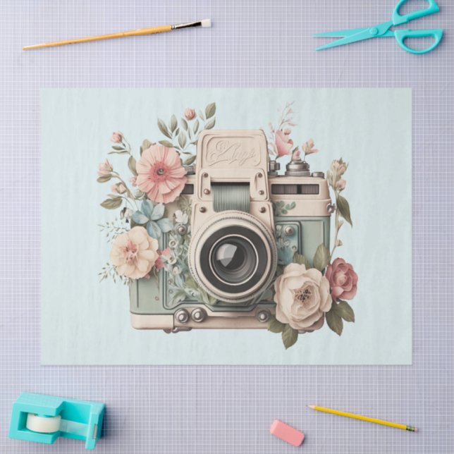 Camera with Flowers Retro Pastel Image Tissue Paper (Craft)