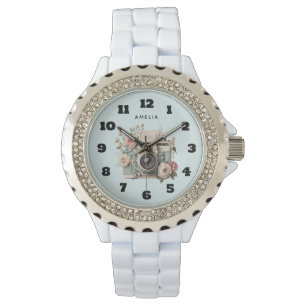 Camera with Flowers Retro Pastel Image Watch
