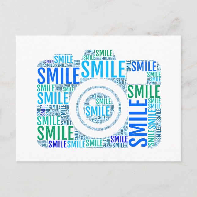 Camera word art, text design smile postcard (Front)