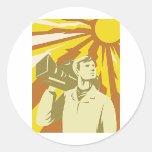 Cameraman Film Crew With Video Camera Classic Round Sticker