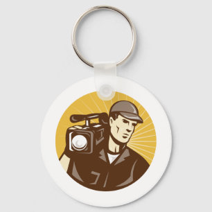 cameraman film crew with video movie camera key ring