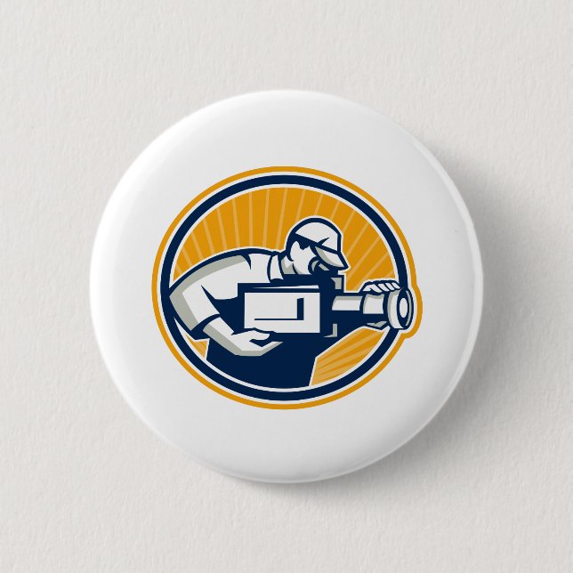 Cameraman Shooting Movie Video Camera Retro 6 Cm Round Badge (Front)