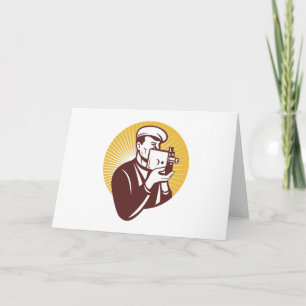 Cameraman vintage video camera shooting card