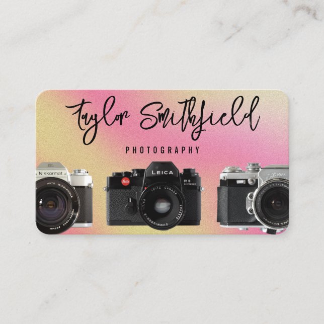 Cameras Grainy Colourful Photography Business Card (Front)