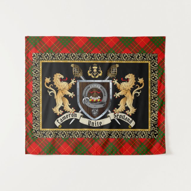 Cameron Clan Badge & Motto w/Lions  Tapestry (Front (Horizontal))