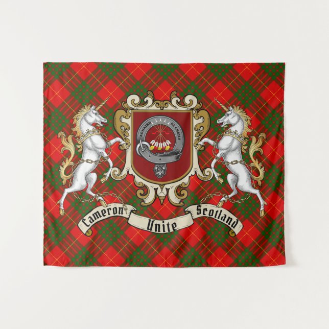 Cameron Clan Badge & Unicorns w/Tartan  Tapestry (Front (Horizontal))