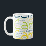 Cameron Coffee Mug<br><div class="desc">Cameron. Show and wear this popular beautiful male first name designed as colourful wordcloud made of horizontal and vertical cursive hand lettering typography in different sizes and adorable fresh colours. Wear your positive american name or show the world whom you love or adore. Merch with this soft text artwork is...</div>