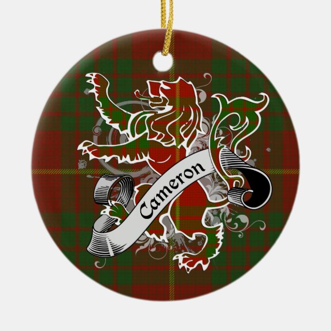 Cameron Tartan Lion Ceramic Tree Decoration (Front)