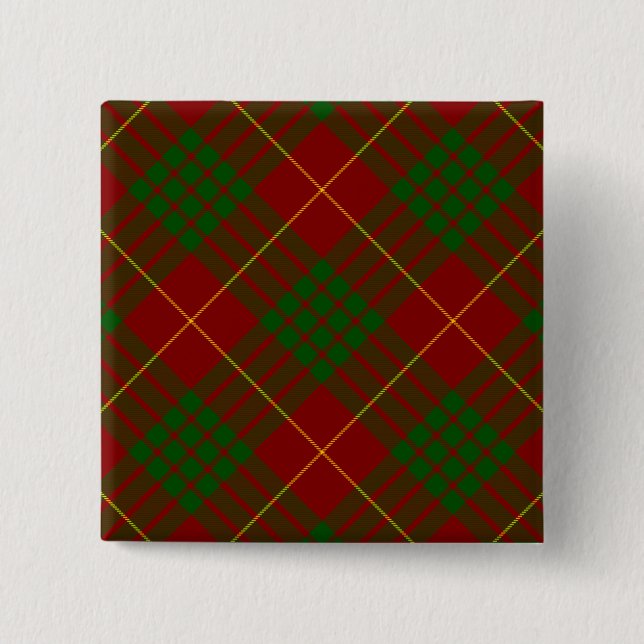 Cameron tartan red green plaid 15 cm square badge (Front)