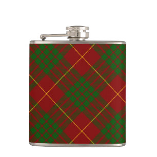 Cameron tartan red green plaid hip flask