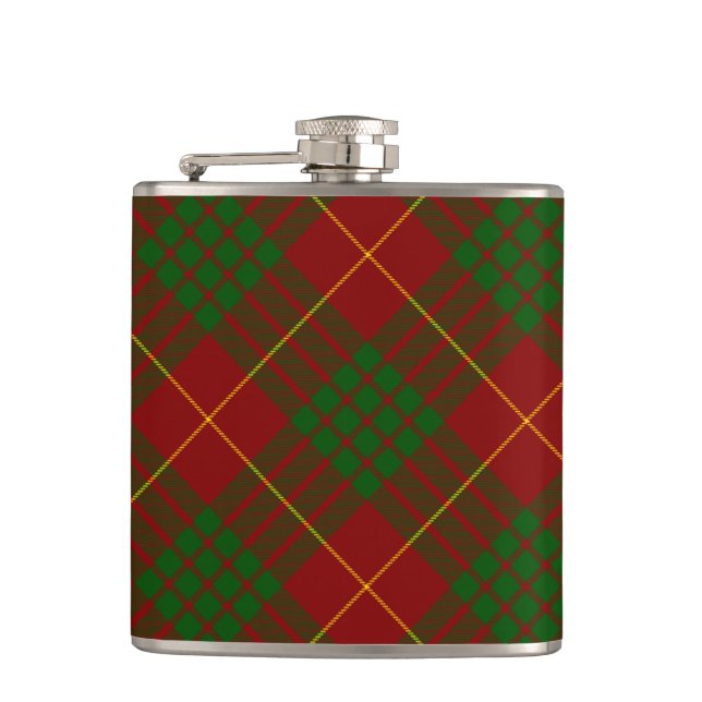 Cameron tartan red green plaid hip flask (Front)