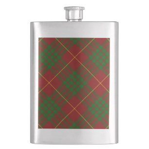 Cameron tartan red green plaid hip flask