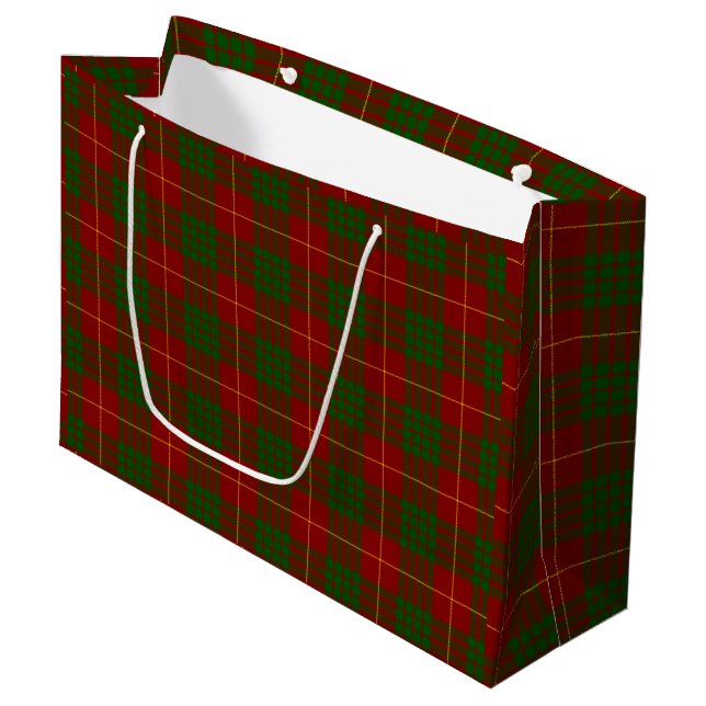 Cameron tartan red green plaid large gift bag (Front Angled)