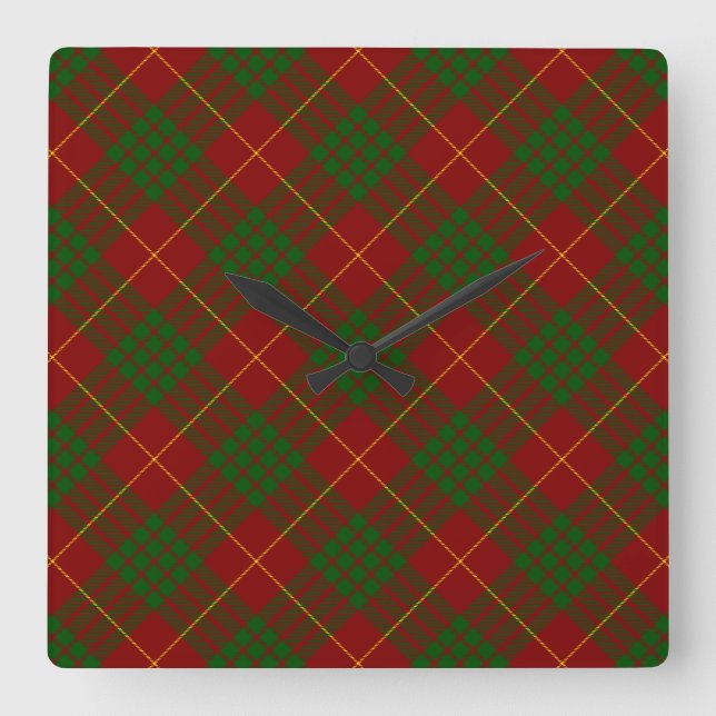 Cameron tartan red green plaid square wall clock (Front)