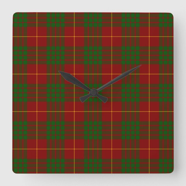 Cameron tartan red green plaid square wall clock (Front)