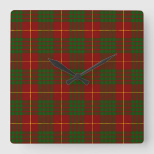 Cameron tartan red green plaid square wall clock