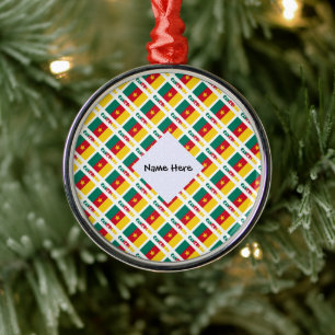 Cameroon Cameroonian Flag Tiled Black Personalizat Metal Ornament
