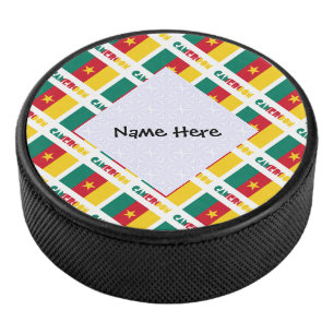 Cameroon Cameroonian Flag Tiled Personalised Hockey Puck