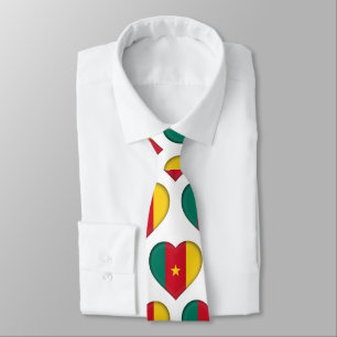 Cameroon Flag Colours Heart Pattern Neck Tie
