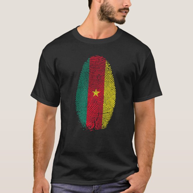 Cameroon Flag Fingerprint It Is In My Dna  Cameroo T-Shirt (Front)