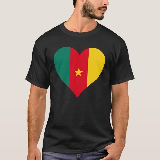 Cameroon Flag Heart Cameroon  Love Cameroon T-Shirt (Front)