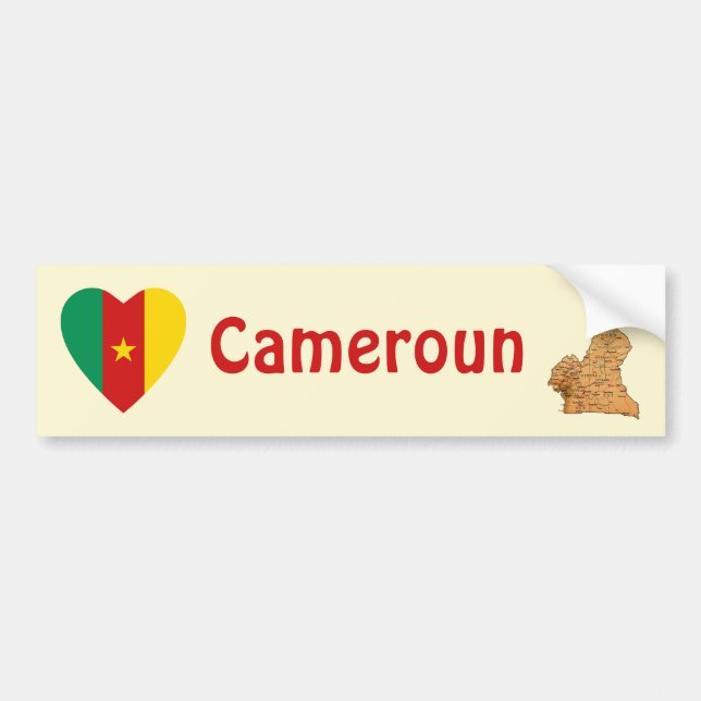 Cameroon Flag Heart + Map Bumper Sticker (Front)