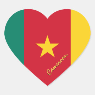 Cameroon Heart Sticker, Patriotic Cameroon Flag Sticker