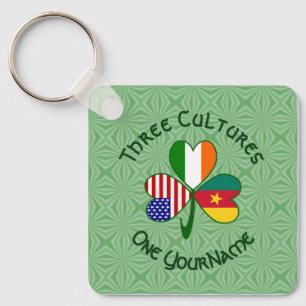 Cameroon Irish USA Flags Shamrock Your Name Key Ring