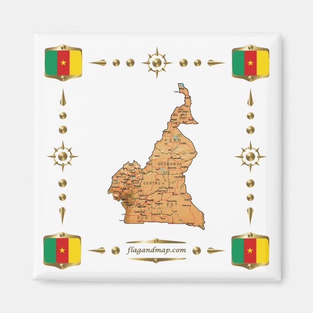 Cameroon Map + Flags Magnet (Front)