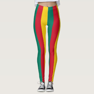 Cameroon National Flag Colours Vertical Striped Leggings