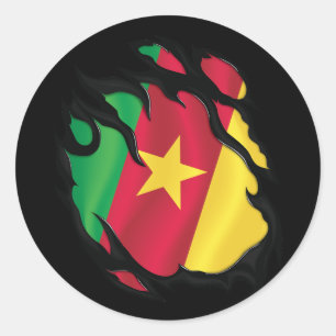 Cameroon Ripped Flag Classic Round Sticker