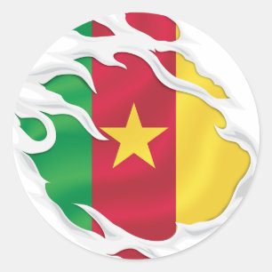 Cameroon Ripped Flag Classic Round Sticker