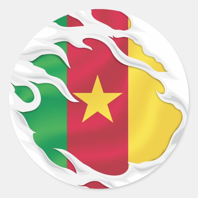 Cameroon Ripped Flag Classic Round Sticker (Front)